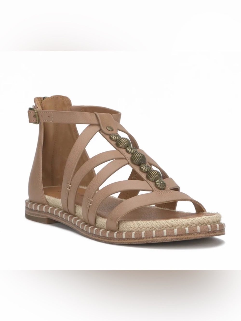 Lucky Brand Women's Tan Strappy Gladiator Sandals with Brass Shell Accents